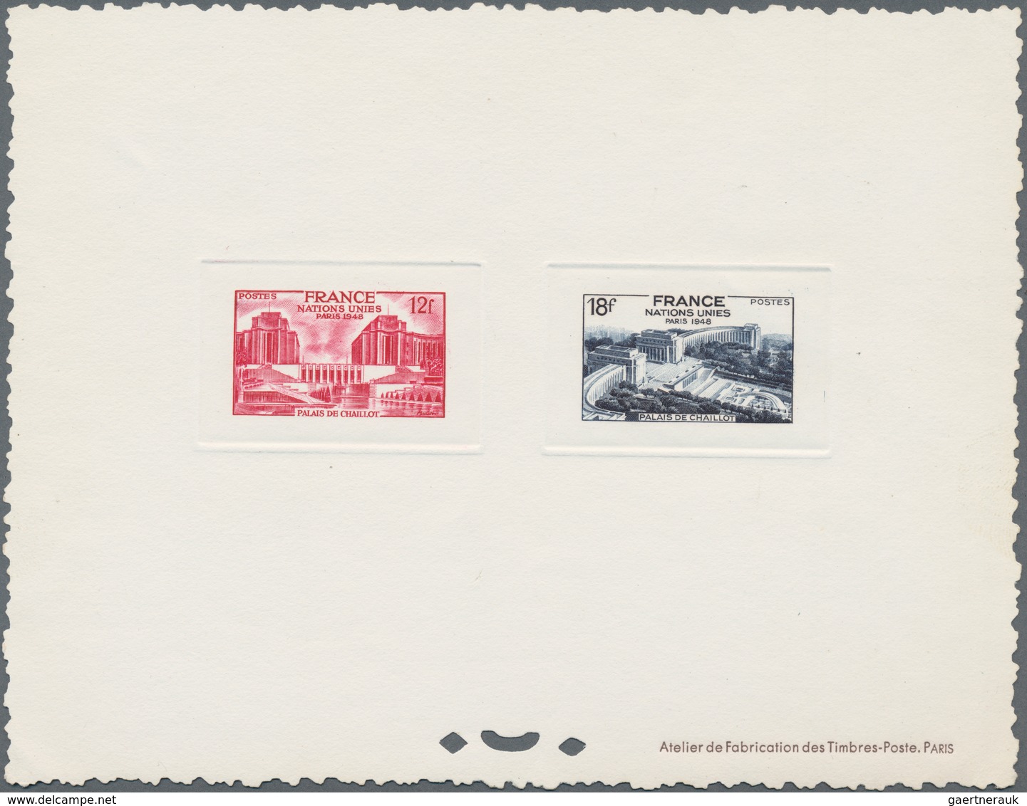 Frankreich: 1948, UNO Assembly In Paris, Set Imperforate Mint Original Gum And The Epreuve Collectiv - Sonstige & Ohne Zuordnung