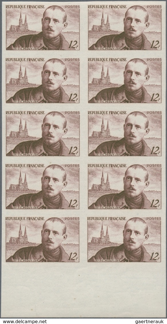 Frankreich: 1950, Poet Charles Peguya And Chartre Cathedral 12fr. Brown IMPERFORATE Block Of Ten Fro - Sonstige & Ohne Zuordnung