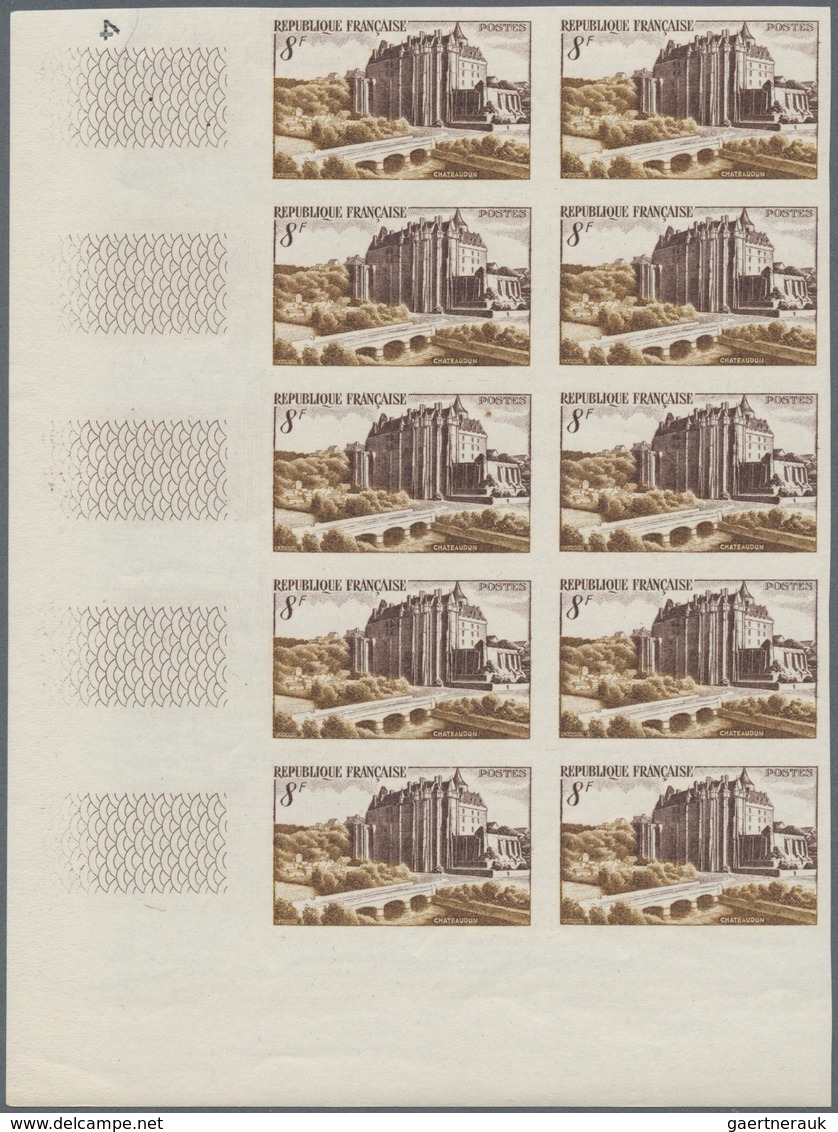 Frankreich: 1950, Chateaudun Castle 8fr. IMPERFORATE Block Of Ten From Lower Left Corner, Mint Never - Sonstige & Ohne Zuordnung