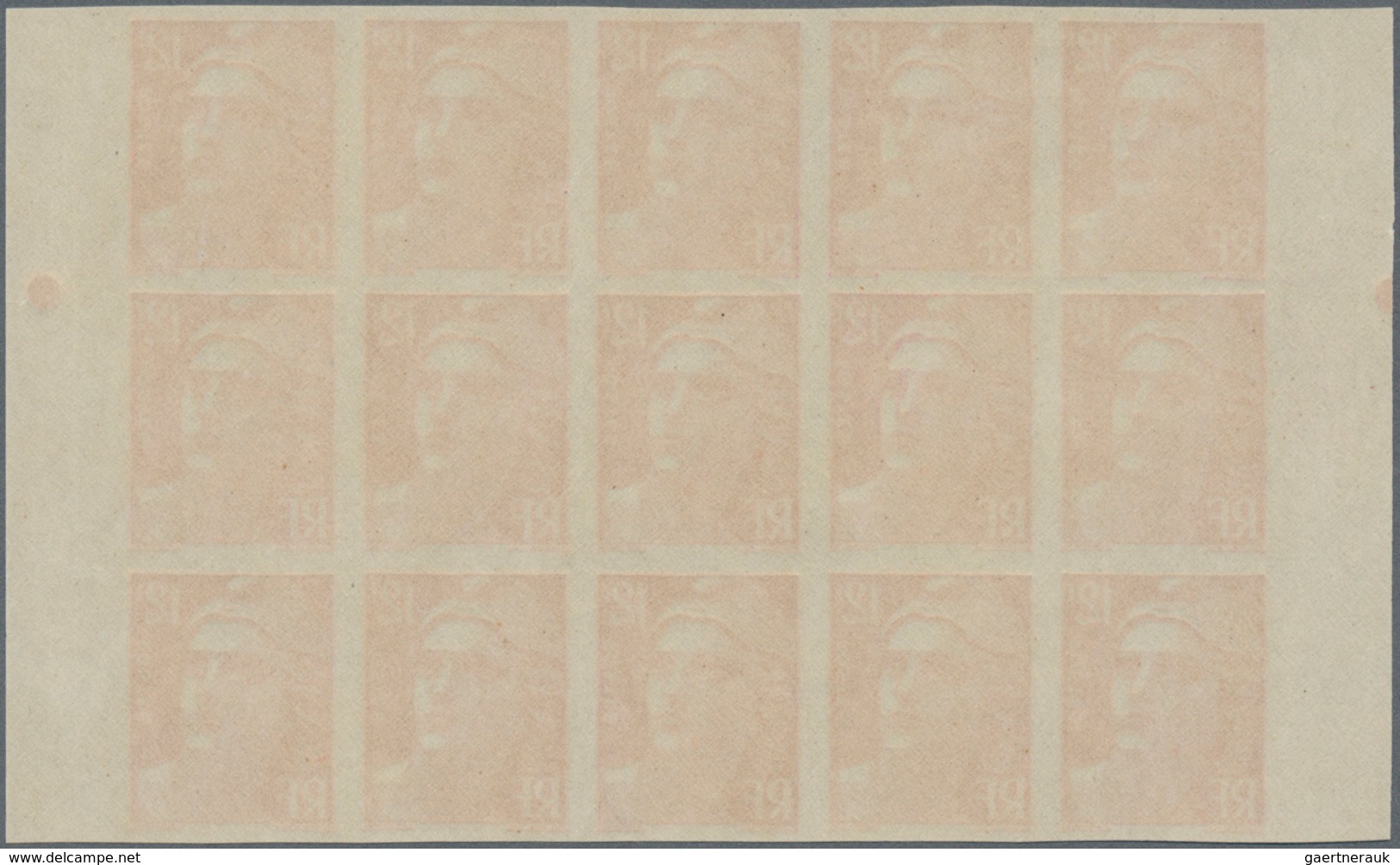 Frankreich: 1951, definitive issue Marianne (Gandon)‘ complete set of five in IMPERFORATE blocks of