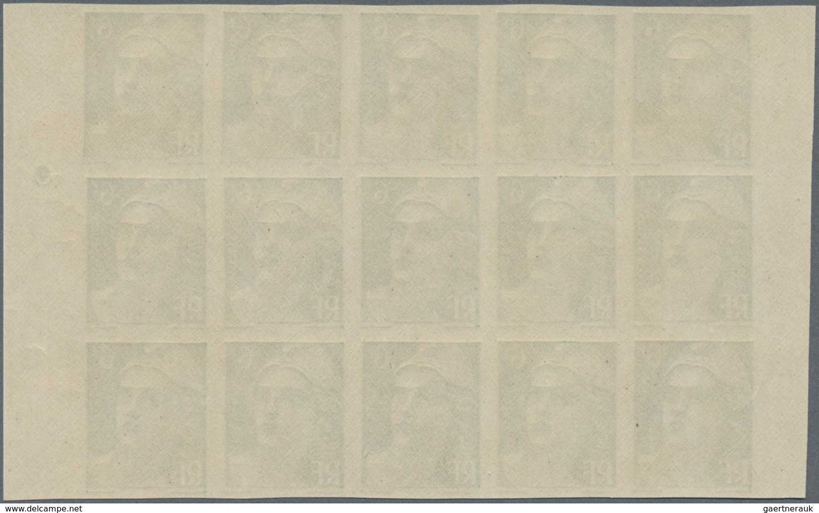 Frankreich: 1951, definitive issue Marianne (Gandon)‘ complete set of five in IMPERFORATE blocks of