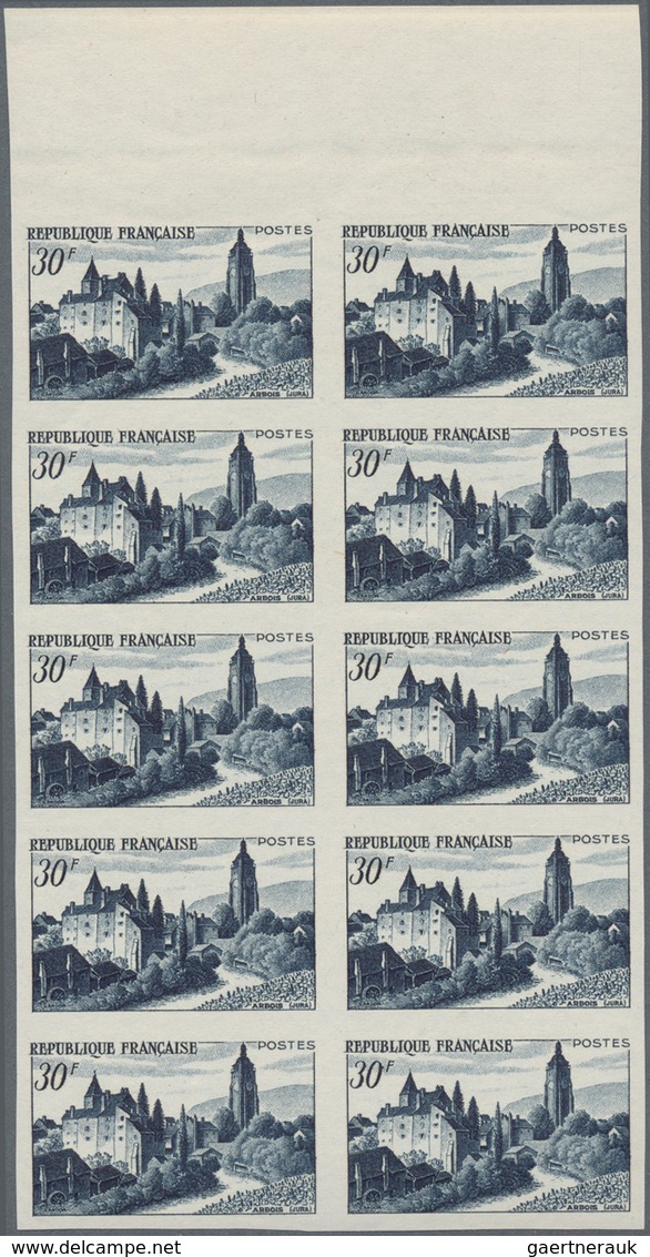 Frankreich: 1951, Arbois With Bontemps Castle 30fr. Blackish-blue IMPERFORATE Block Of Ten From Uppe - Sonstige & Ohne Zuordnung