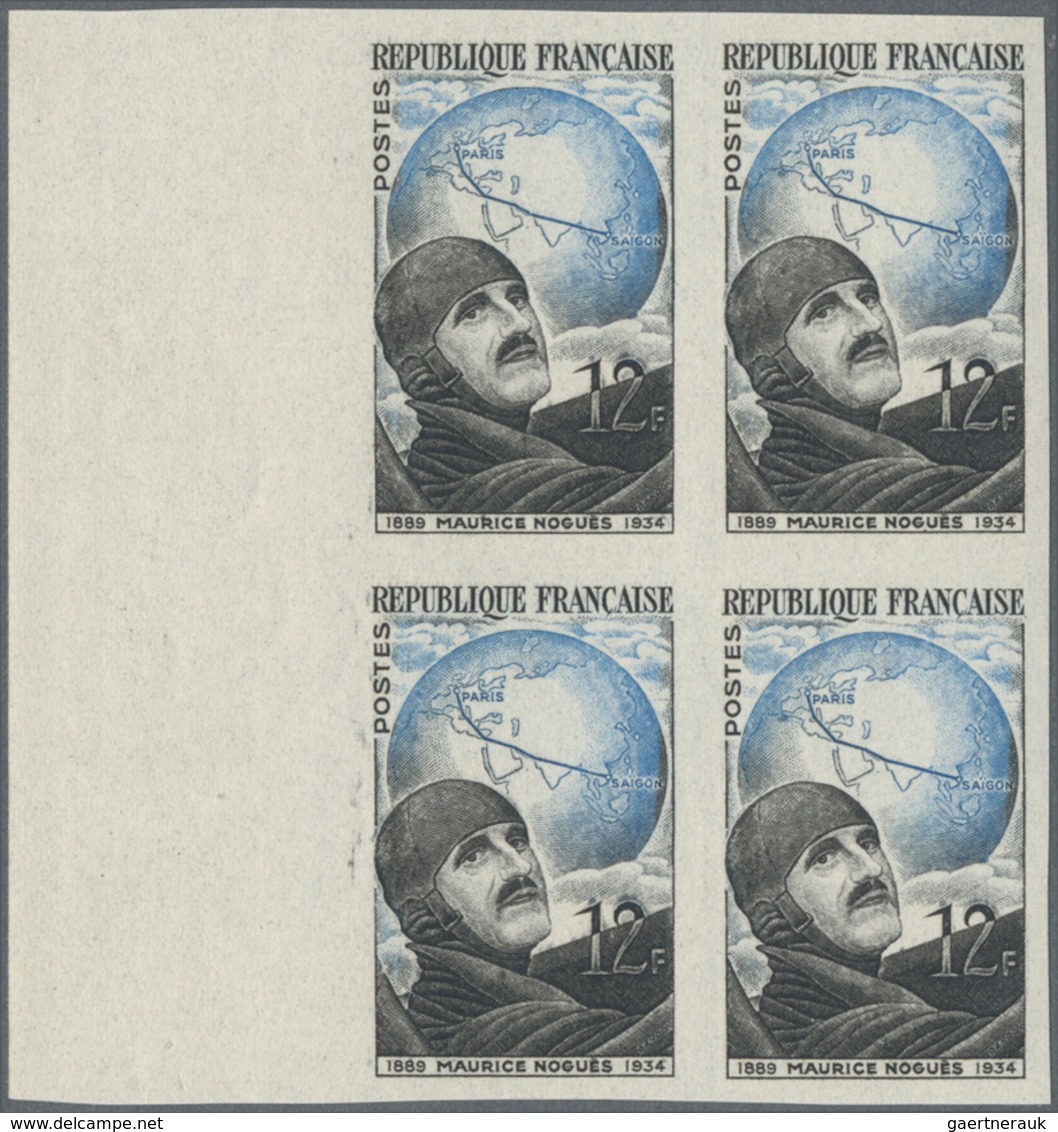 Frankreich: 1951, Maurice Nogues 12fr. (pilot) IMPERFORATE Block Of Four From Left Margin, Mint Neve - Sonstige & Ohne Zuordnung