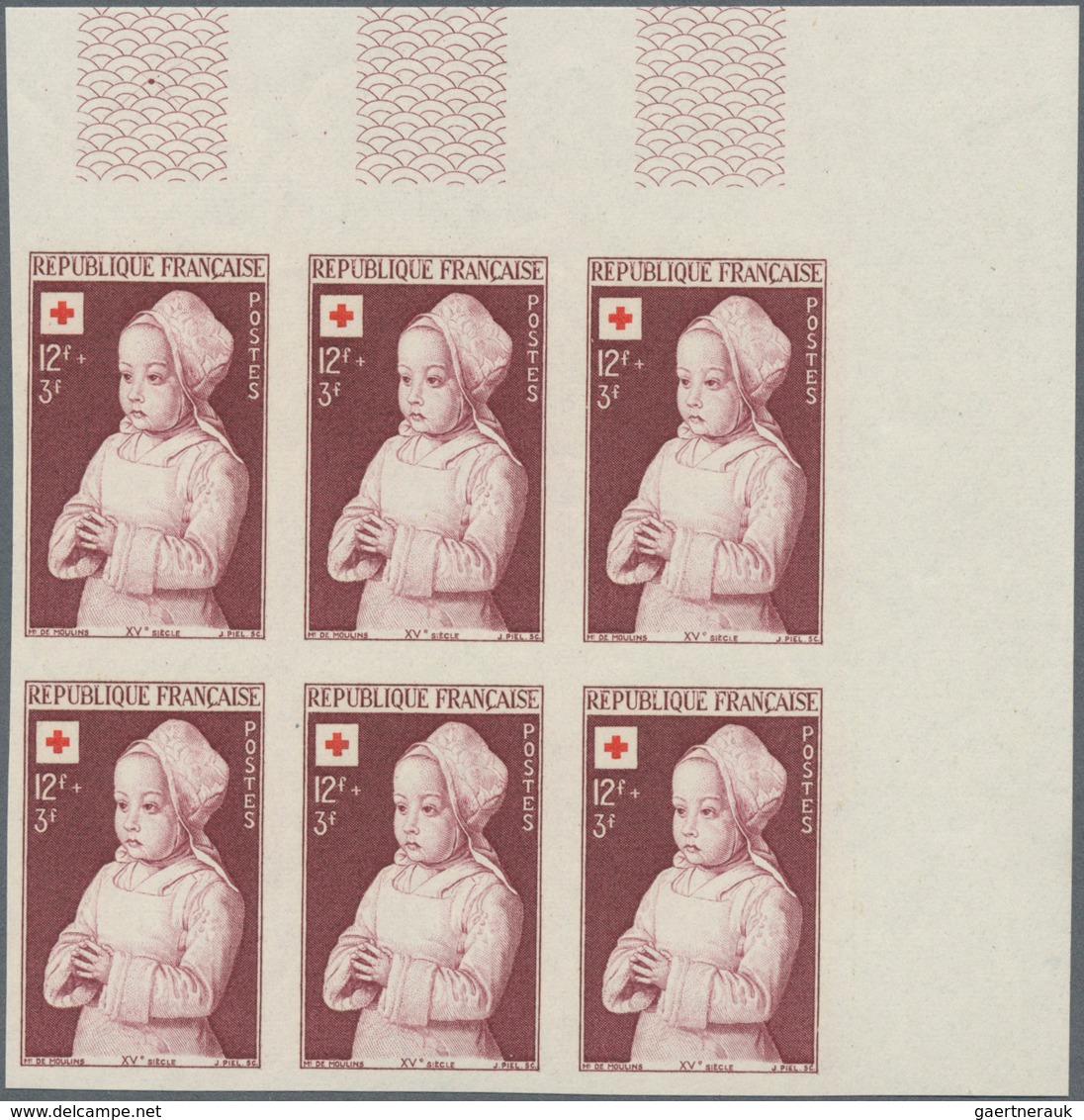 Frankreich: 1951, RED CROSS Set Of Two ‚Paintings‘ In IMPERFORATE Blocks Of Six From Upper Right Cor - Sonstige & Ohne Zuordnung