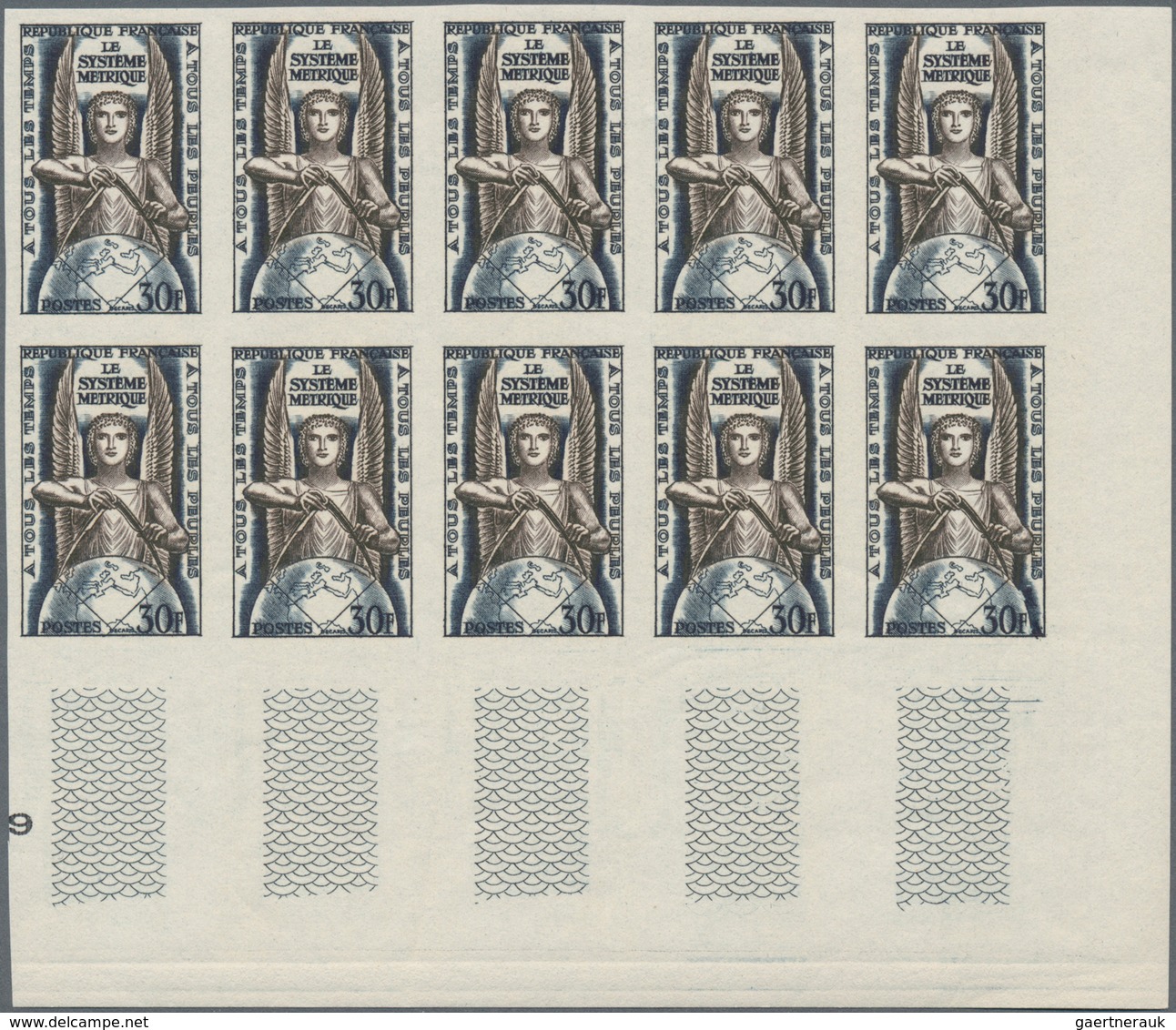 Frankreich: 1954, International Congress For Dimensions And Weights 30fr. IMPERFORATE Block Of Ten F - Sonstige & Ohne Zuordnung