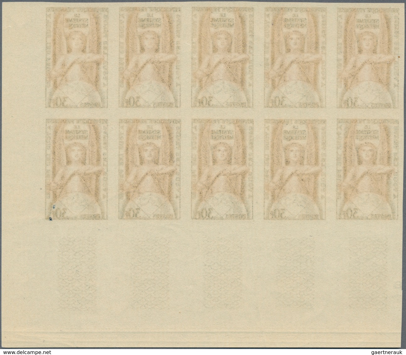 Frankreich: 1954, International Congress For Dimensions And Weights 30fr. IMPERFORATE Block Of Ten F - Sonstige & Ohne Zuordnung