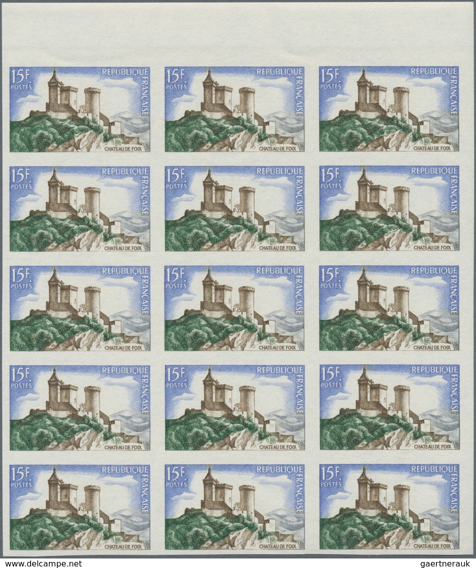 Frankreich: 1958, Foix Castle 15fr. IMPERFORATE Block Of 15 From Upper Margin, Mint Never Hinged. Ma - Andere & Zonder Classificatie