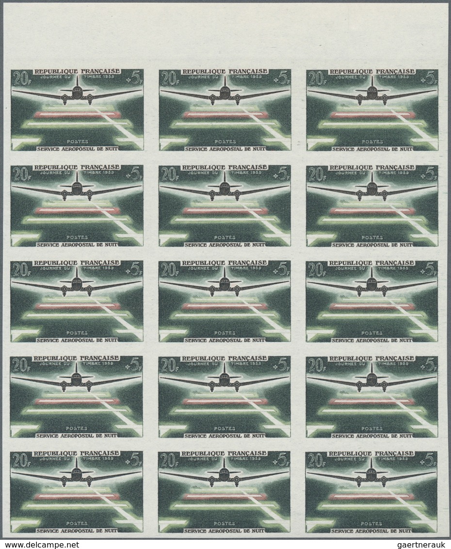 Frankreich: 1959, Stamp Day 20+5fr. (landing Airplane) IMPERFORATE Block Of 15 From Upper Margin, MN - Sonstige & Ohne Zuordnung