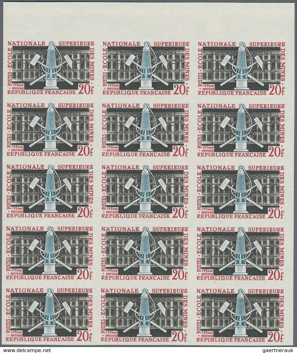 Frankreich: 1959, 175 Years University Of Mining 20fr. IMPERFORATE Block Of 15 From Upper Margin, Mi - Sonstige & Ohne Zuordnung