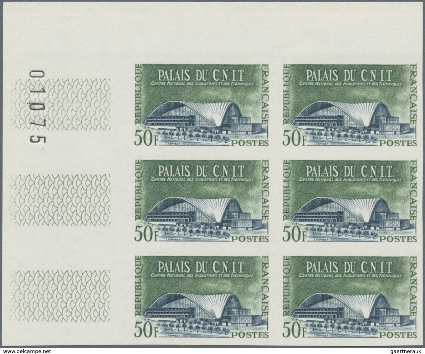 Frankreich: 1959, Architecture Complete Set Of Four In IMPERFORATE Blocks Of Six From Different Corn - Sonstige & Ohne Zuordnung