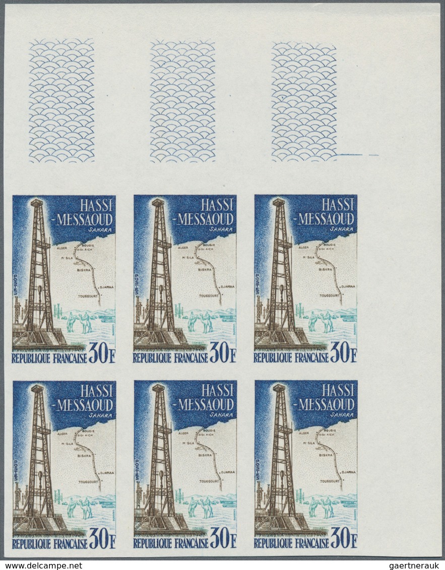 Frankreich: 1959, Architecture Complete Set Of Four In IMPERFORATE Blocks Of Six From Different Corn - Sonstige & Ohne Zuordnung