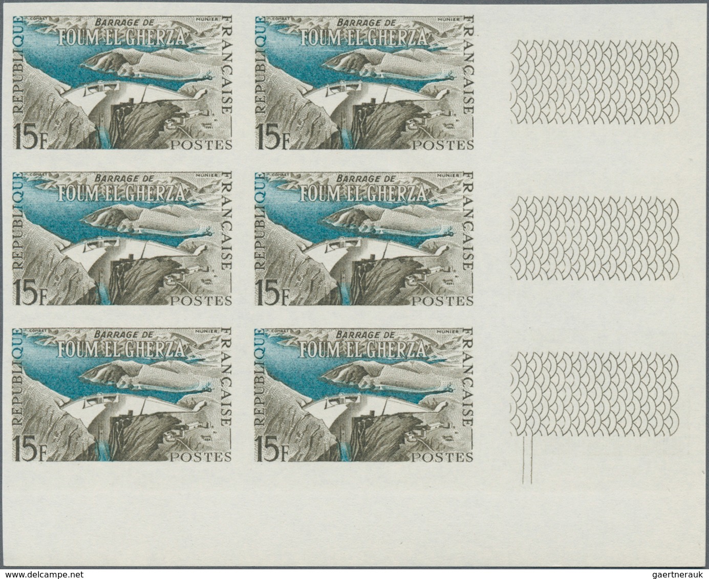 Frankreich: 1959, Architecture Complete Set Of Four In IMPERFORATE Blocks Of Six From Different Corn - Sonstige & Ohne Zuordnung