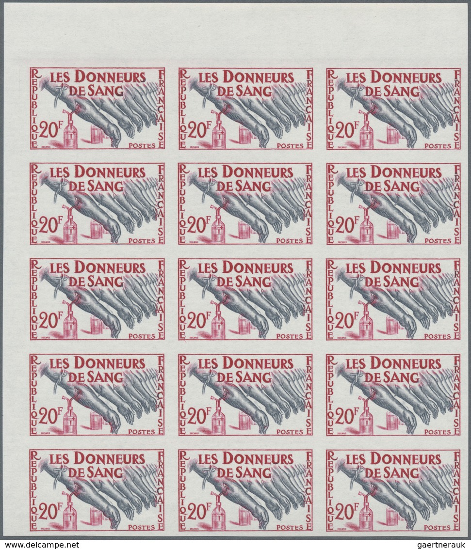 Frankreich: 1959, Blood Donation 20fr. IMPERFORATE Block Of 15 From Upper Left Corner, MNH And Scarc - Andere & Zonder Classificatie