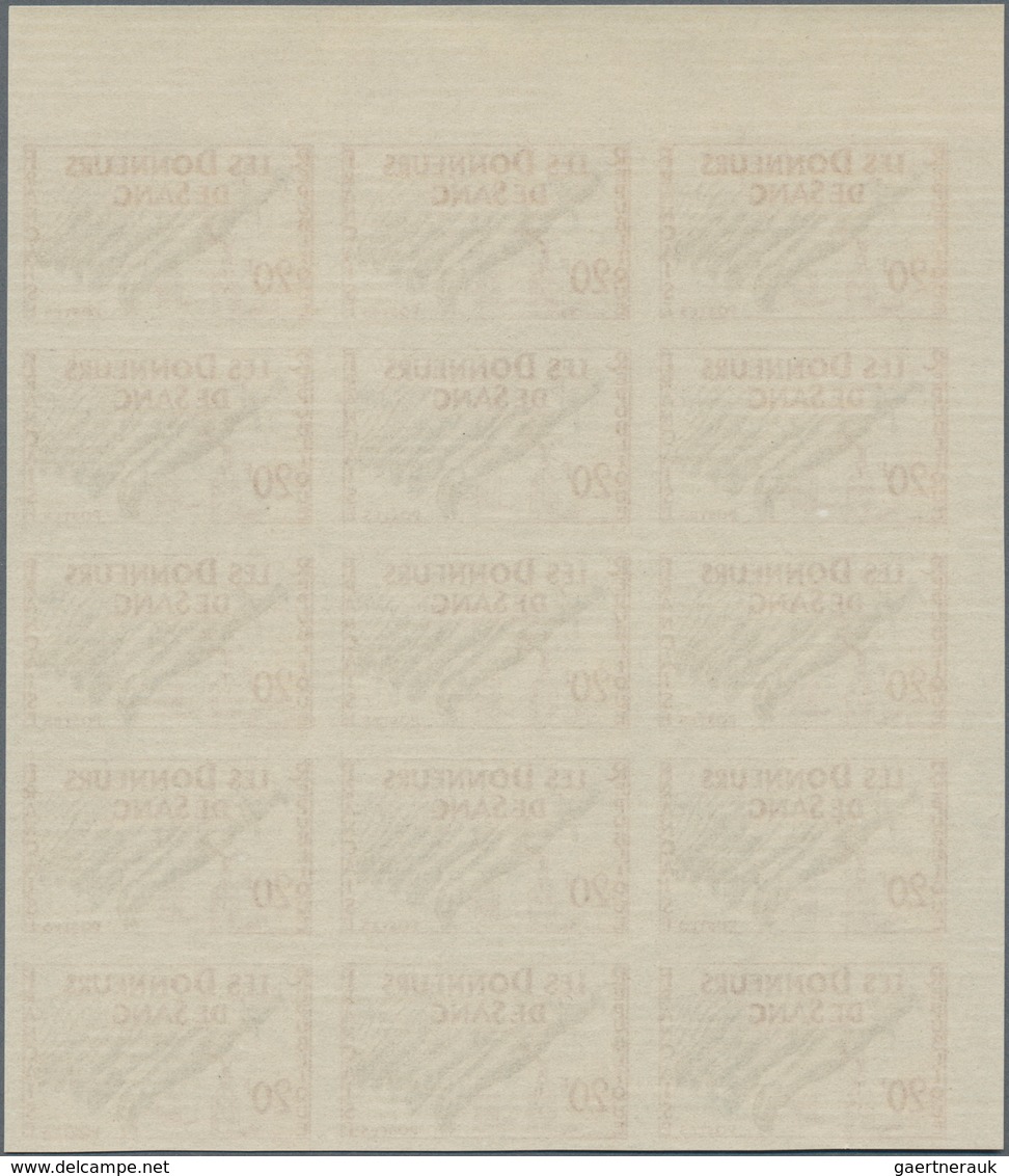 Frankreich: 1959, Blood Donation 20fr. IMPERFORATE Block Of 15 From Upper Left Corner, MNH And Scarc - Andere & Zonder Classificatie