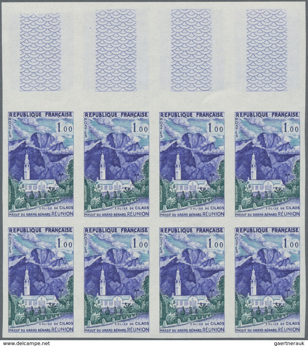 Frankreich: 1960, Definitives ‚buildings And Landscapes‘ Complete Set Of Seven In IMPERFORATE Blocks - Sonstige & Ohne Zuordnung