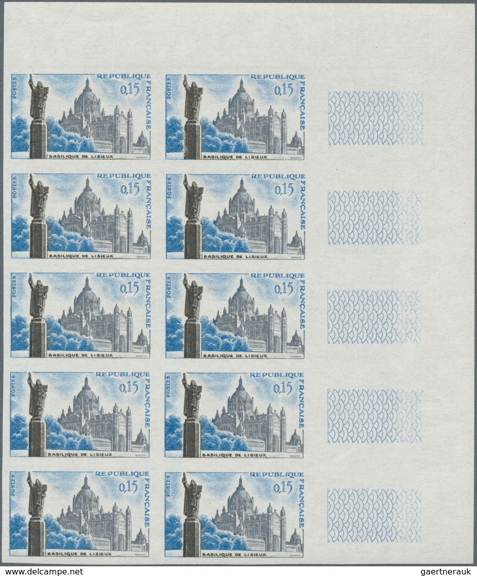 Frankreich: 1960, Basilica Of Lisieux 0.15fr. IMPERFORATE Block Of Ten From Upper Right Corner, Mint - Sonstige & Ohne Zuordnung