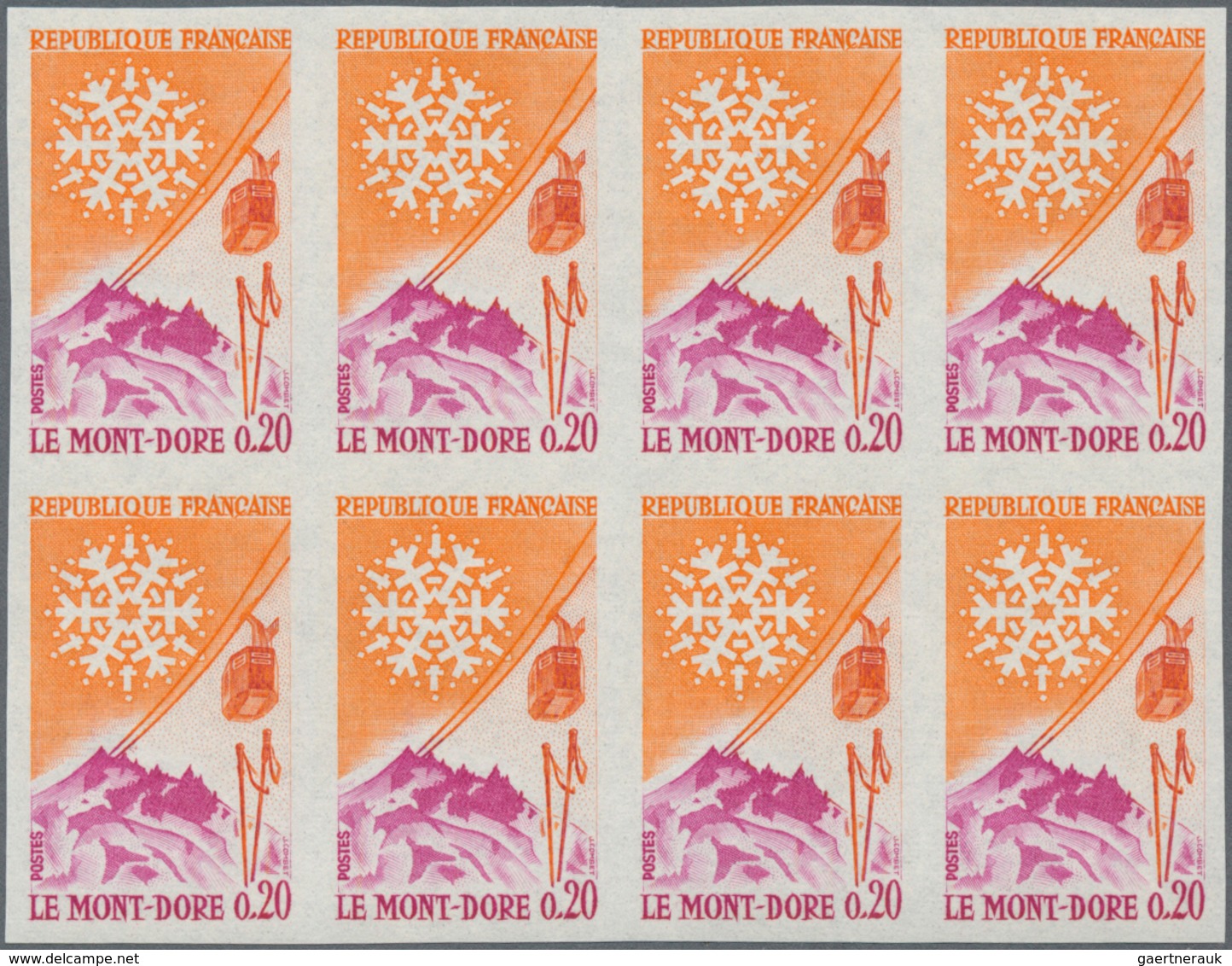 Frankreich: 1961, Mont-Dore With Funicular 0.20fr. IMPERFORATE Block Of Eight, Mint Never Hinged. Ma - Andere & Zonder Classificatie