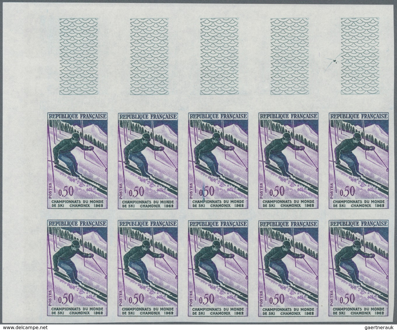 Frankreich: 1962, World Ski Championships In Chamonix Set Of Two In IMPERFORATE Blocks Of Ten From U - Sonstige & Ohne Zuordnung