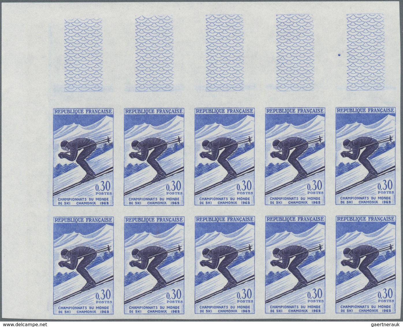 Frankreich: 1962, World Ski Championships In Chamonix Set Of Two In IMPERFORATE Blocks Of Ten From U - Andere & Zonder Classificatie