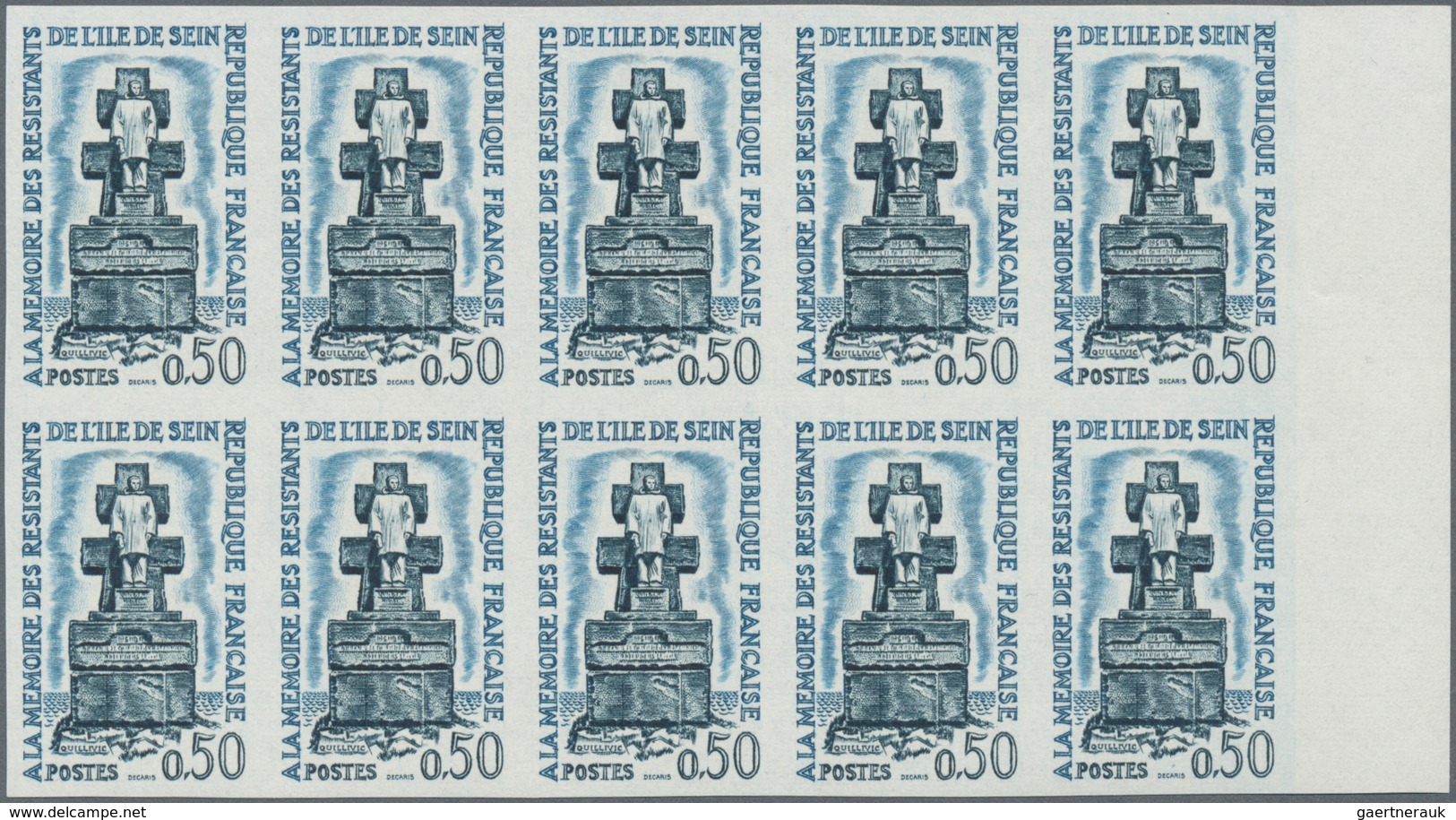 Frankreich: 1962, Resistance Set Of Three In IMPERFORATE Blocks Of Ten From Different Margins, MNH A - Andere & Zonder Classificatie