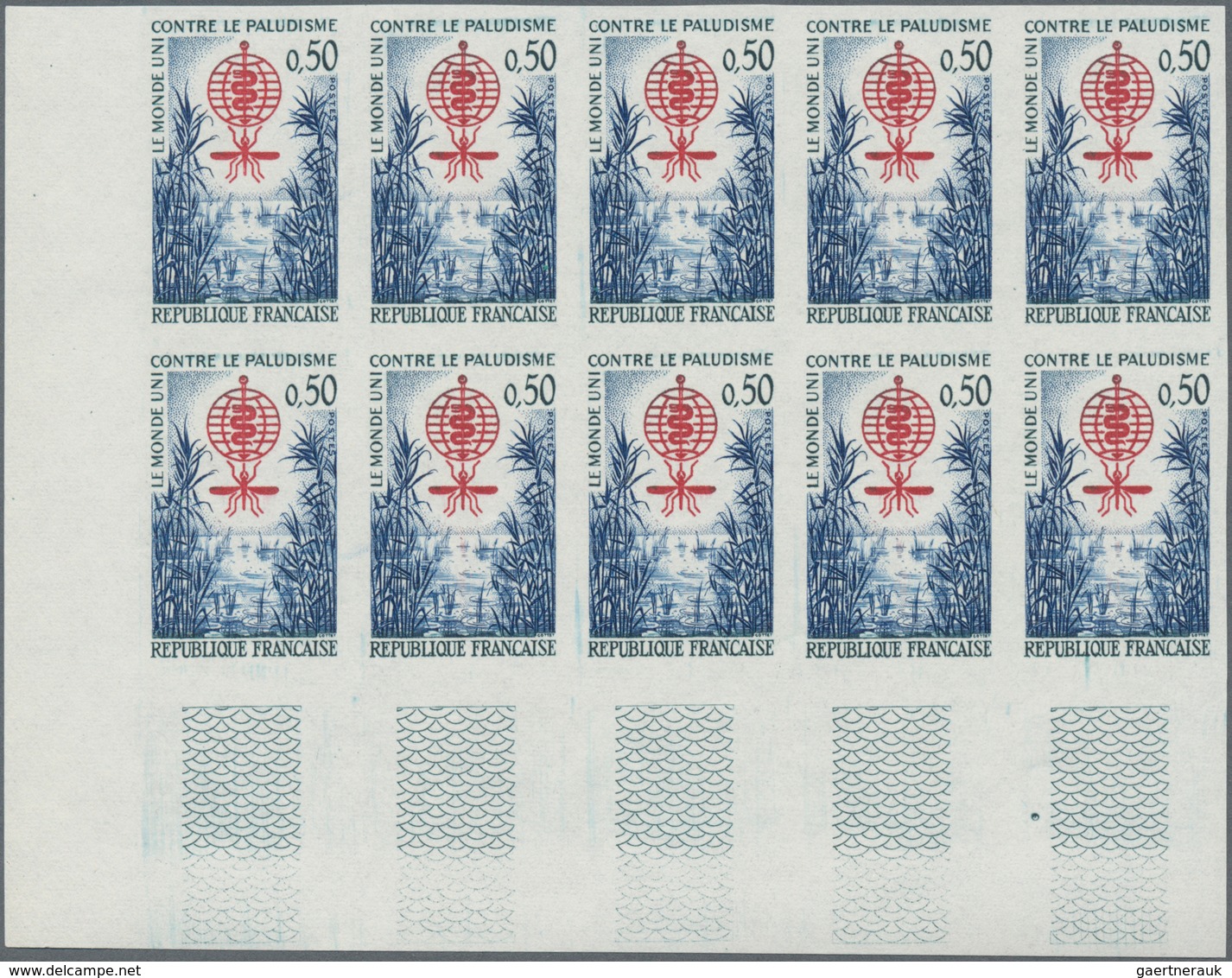 Frankreich: 1962, Fight Against Malaria 0.50fr. IMPERFORATE Block Of Ten From Lower Left Corner, MNH - Sonstige & Ohne Zuordnung