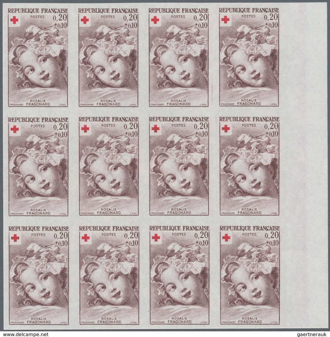 Frankreich: 1962, Red Cross Set Of Two (paintings From Jean-Honore Fragonard) In IMPERFORATE Blocks - Sonstige & Ohne Zuordnung