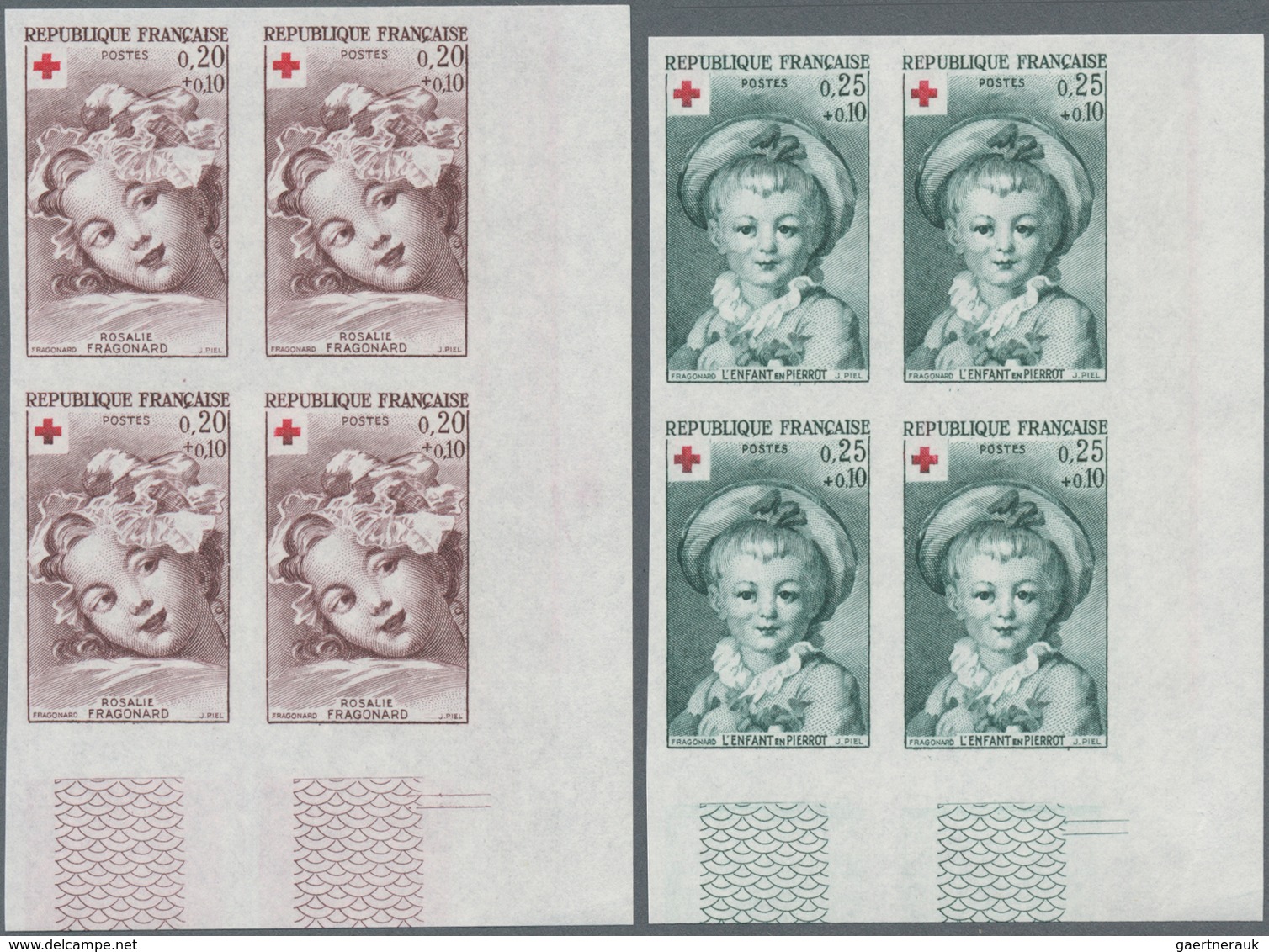 Frankreich: 1962, RED CROSS Set Of Two (paintings From Jean-Honore Fragonard) In IMPERFORATE Blocks - Sonstige & Ohne Zuordnung