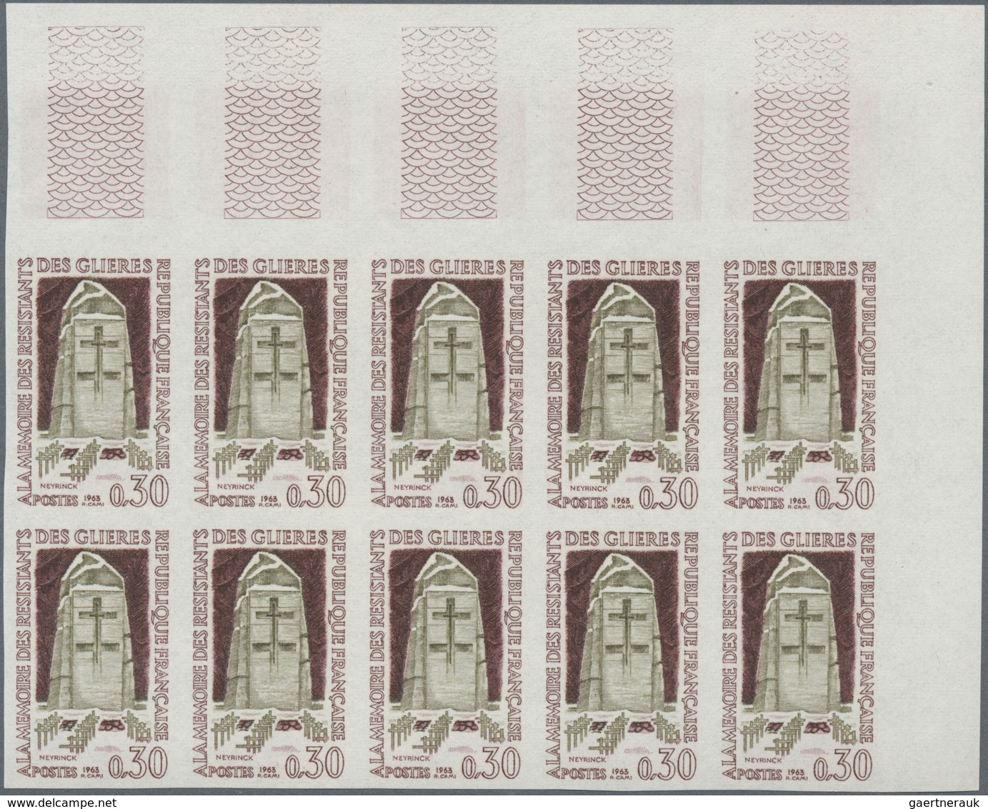 Frankreich: 1963, Resistance Set Of Two In IMPERFORATE Blocks Of Ten From Upper Right Corners, MNH A - Sonstige & Ohne Zuordnung