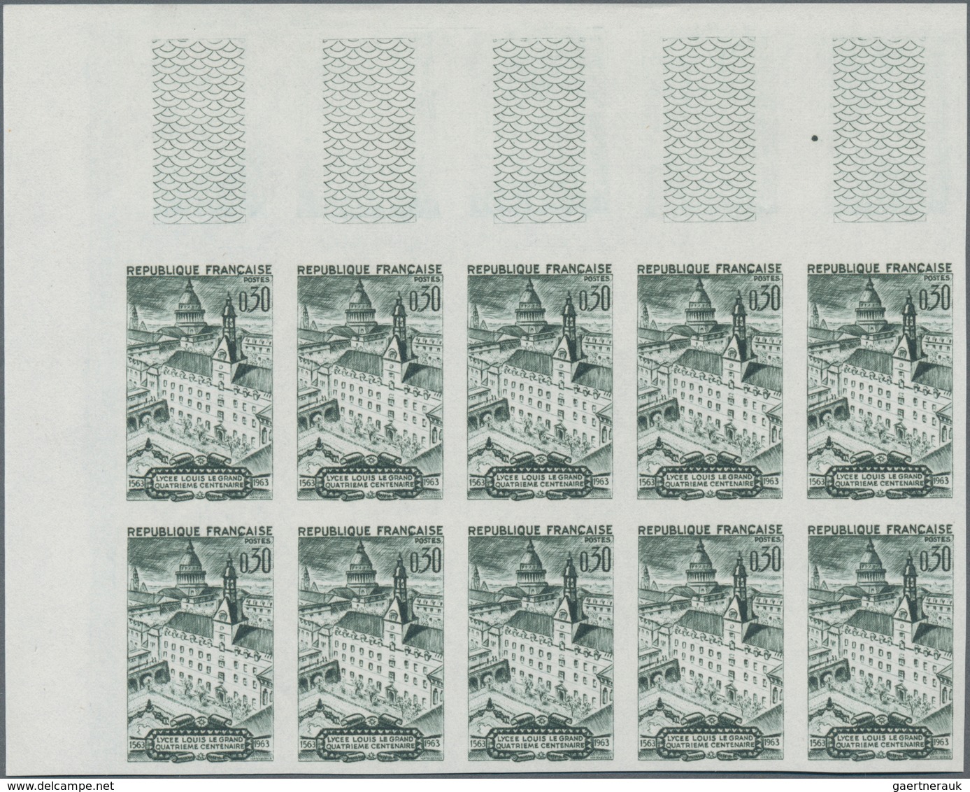 Frankreich: 1963, 400 Years ‚Louis-le-Grand‘ High School 0.30fr. IMPERFORATE Block Of Ten From Upper - Sonstige & Ohne Zuordnung