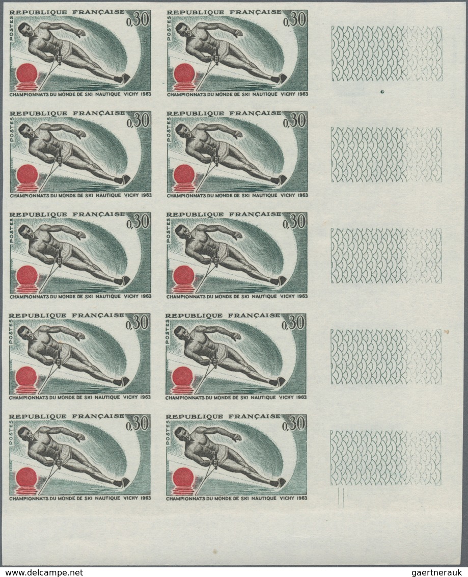Frankreich: 1963, World Championship In Waterskiing 0.30fr. IMPERFORATE Block Of Ten From Lower Righ - Sonstige & Ohne Zuordnung