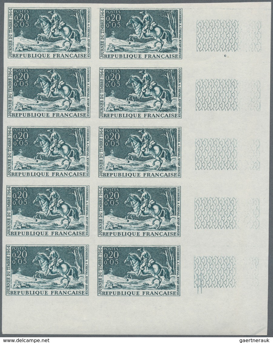 Frankreich: 1963, Stamp Day 0.20+0.05fr. ‚Post Rider‘ IMPERFORATE Block Of Ten From Lower Right Corn - Sonstige & Ohne Zuordnung