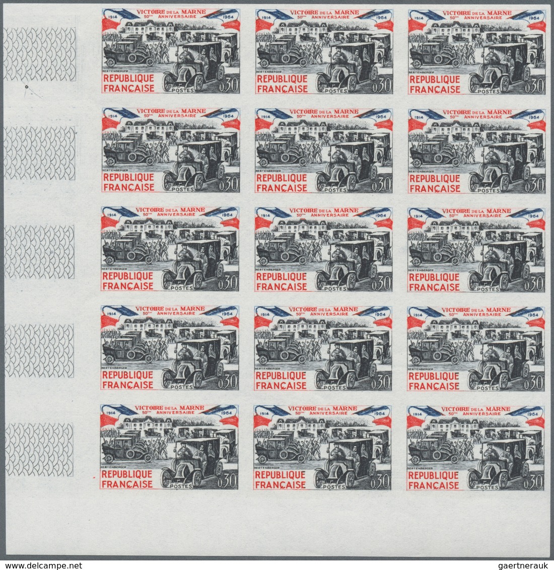 Frankreich: 1964, 50 Years Victory On The Marne 0.30fr. (confiscated Taxis) IMPERFORATE Block Of 15 - Andere & Zonder Classificatie