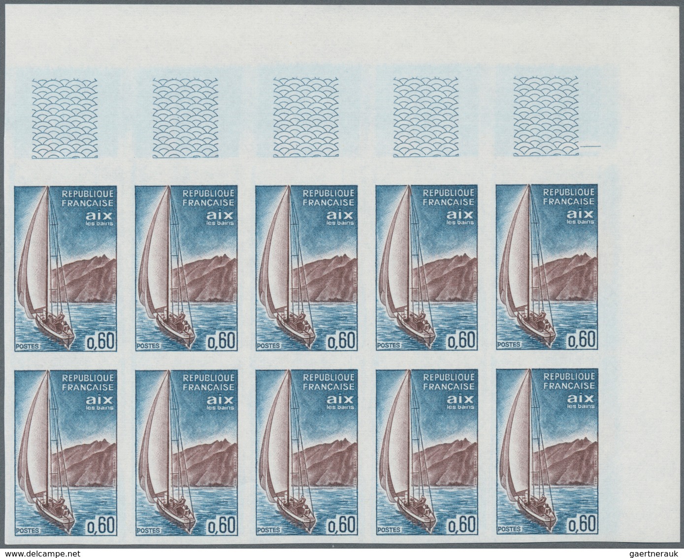 Frankreich: 1965, Tourism complete set of seven 0.40fr. Ronchamp church, 0.50fr. Moustiers-Sainte-Ma