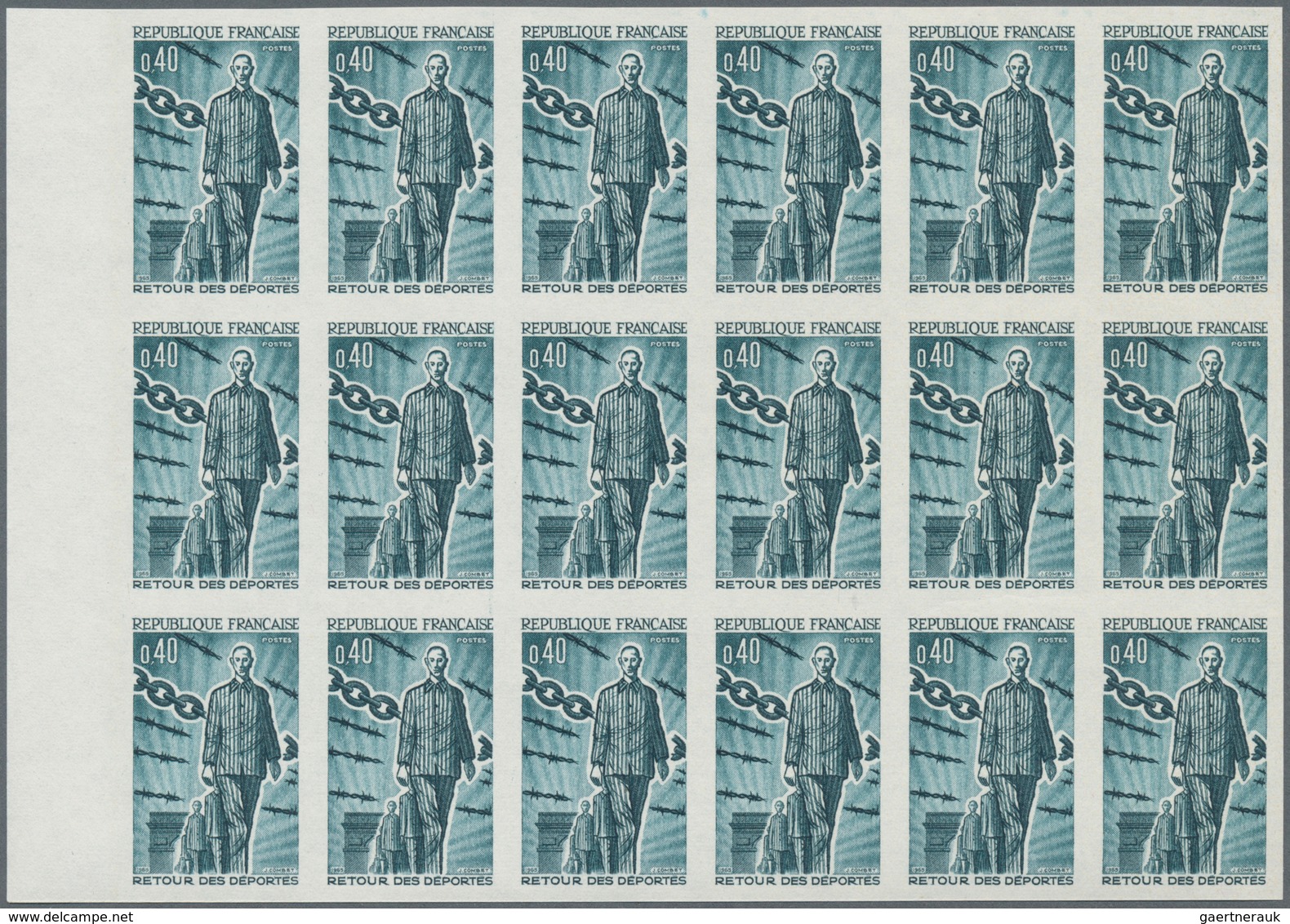 Frankreich: 1965, Return Of The Deportees 0.40fr. IMPERFORATE Block Of 18 From Upper Left Corner, Mi - Sonstige & Ohne Zuordnung