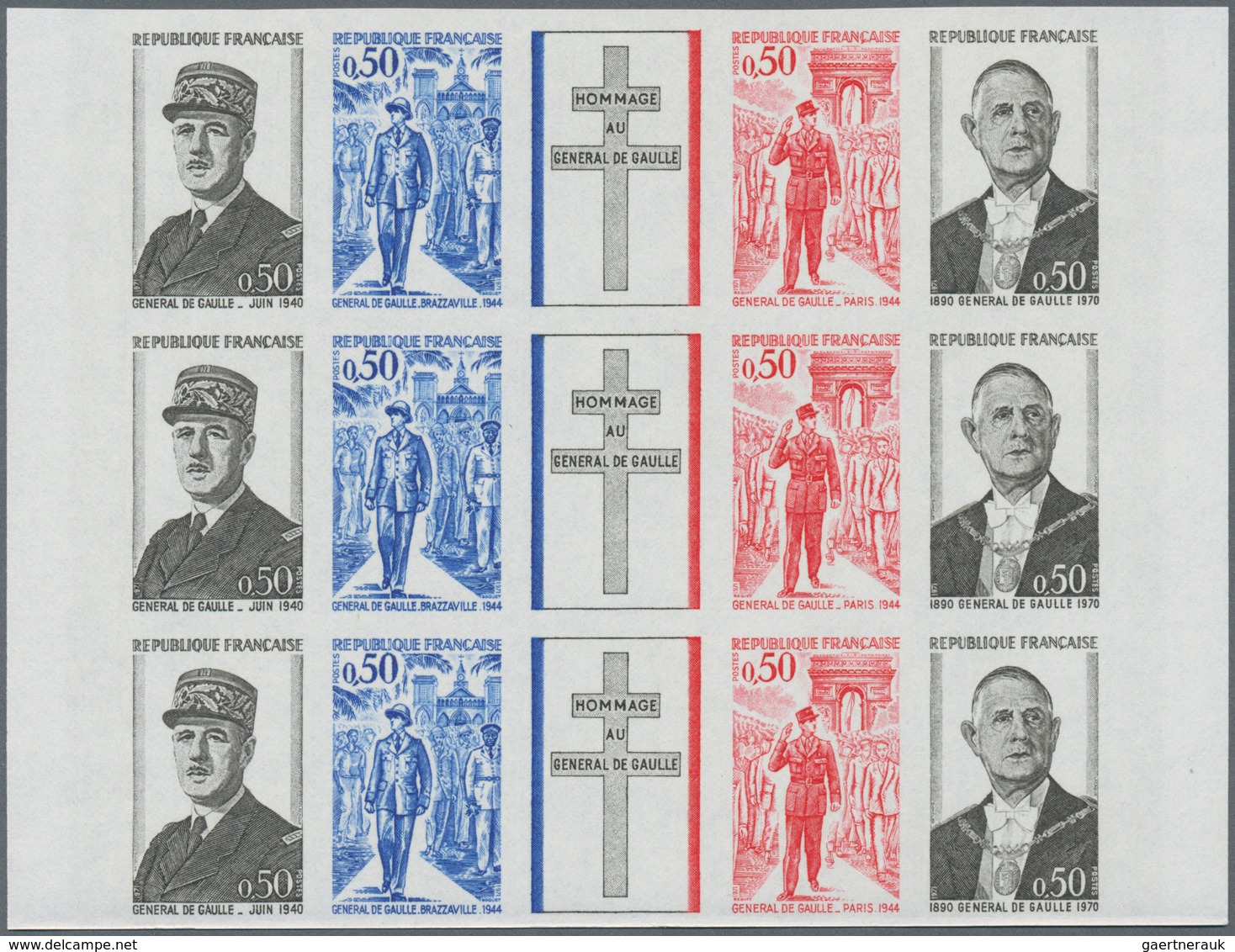 Frankreich: 1971, One Year Anniversary Of Death Of Charles De Gaulle Se-tenant Strip Of Five With Fo - Sonstige & Ohne Zuordnung