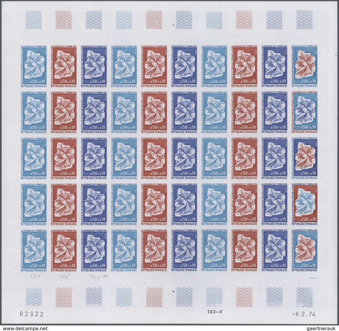 Frankreich: 1974, France. Set Of 4 Different Color Proof Sheets Of 50 For The Issue "Stamp Day" Show - Sonstige & Ohne Zuordnung