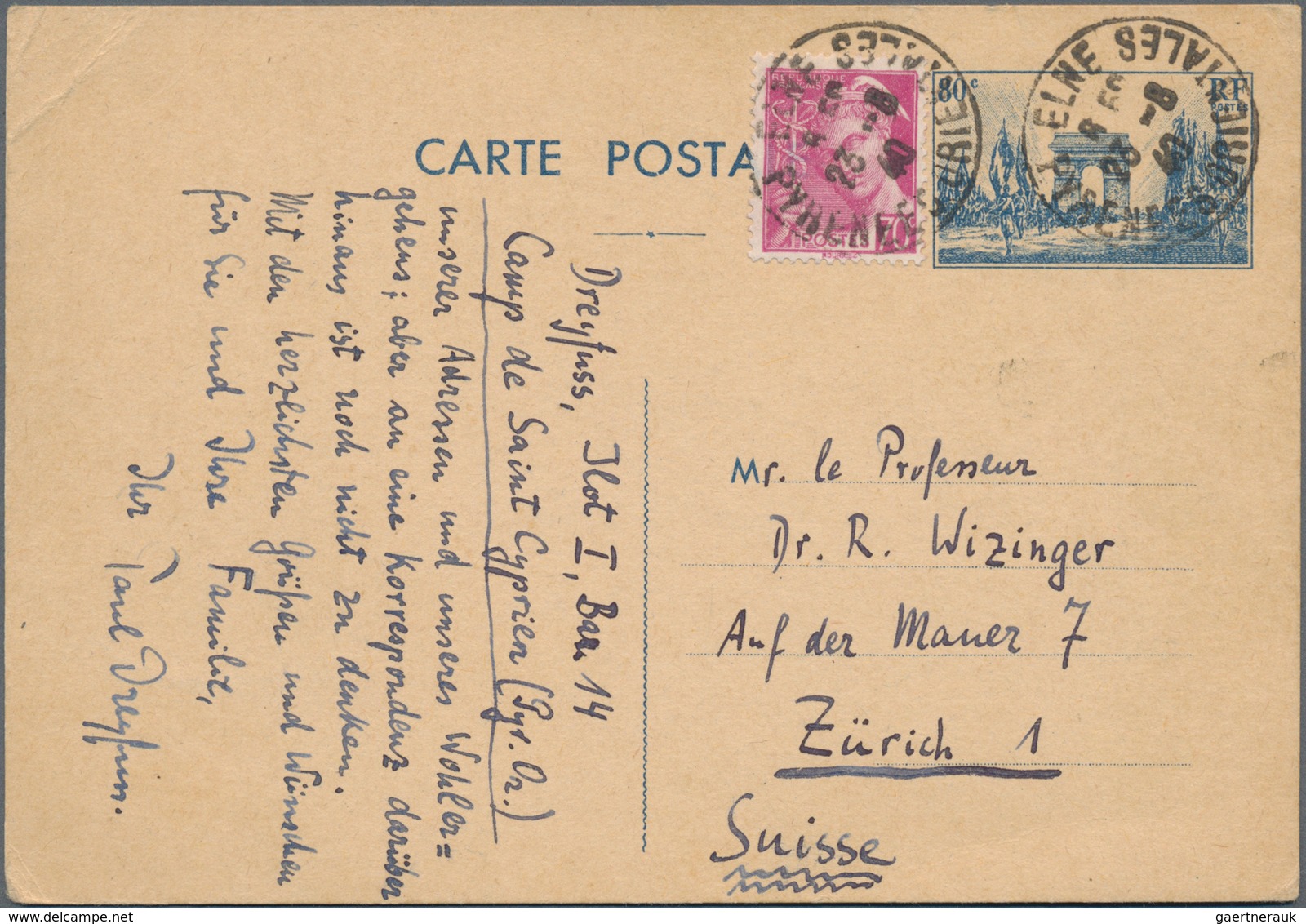 Frankreich: 1940, One Letter And Two Postal Stationery Cards From The Internment Camp "de St. Cyprie - Sonstige & Ohne Zuordnung