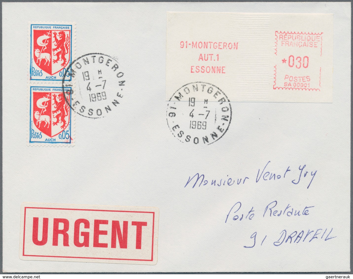 Frankreich - Automatenmarken: 1969, Montgeron "SA 00001", 30fr. Type 1 In Combination With Vertical - Sonstige & Ohne Zuordnung