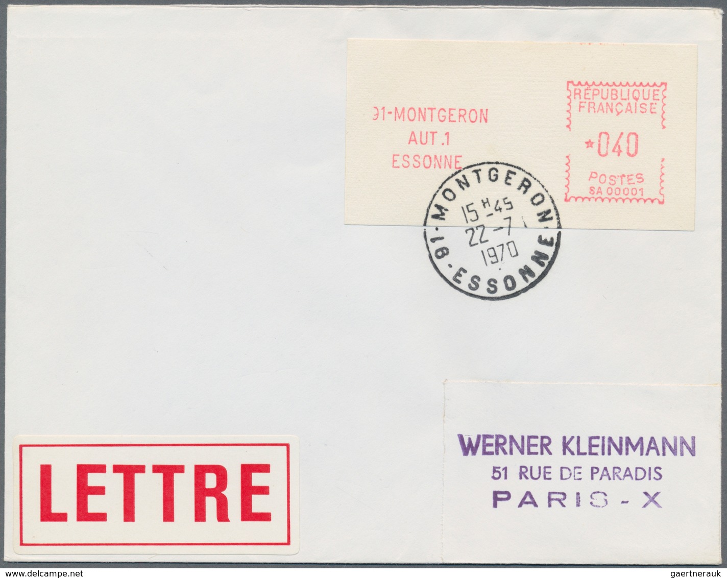 Frankreich - Automatenmarken: 1970/1984, Three Letters: Montgeron 0.40fr. Type 2 Single Franking On - Other & Unclassified