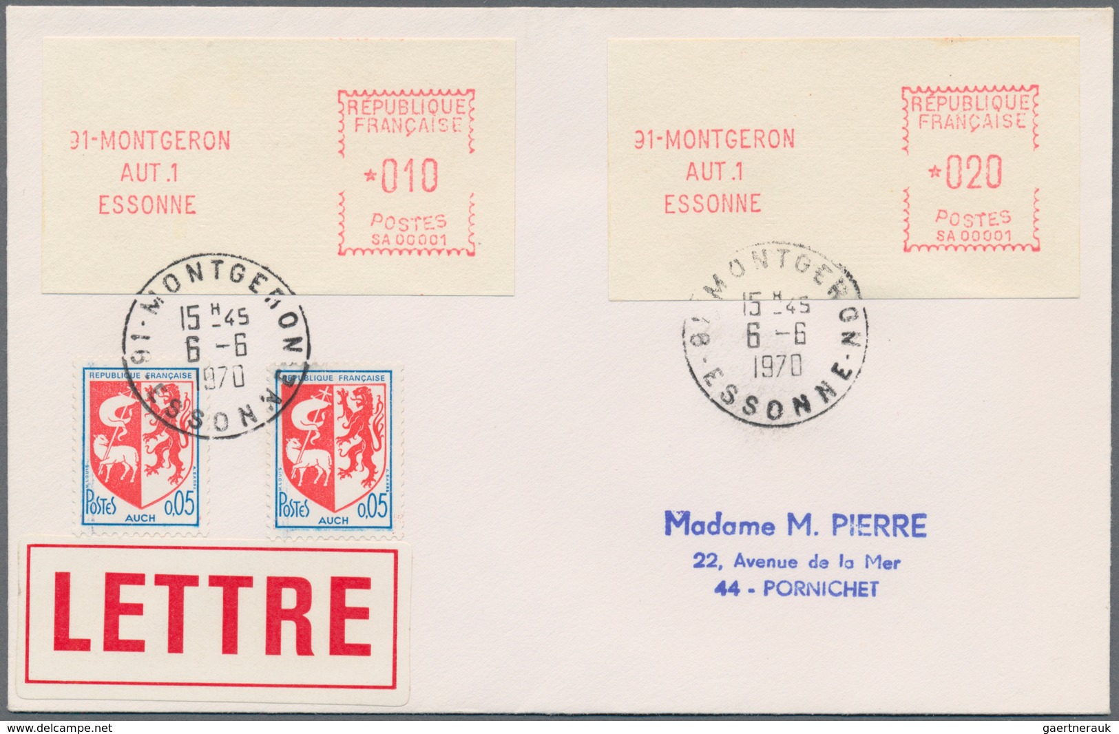 Frankreich - Automatenmarken: 1970, Montgeron "SA 00001", 0.10fr. And 20fr., Both Type 2 In Combinat - Sonstige & Ohne Zuordnung