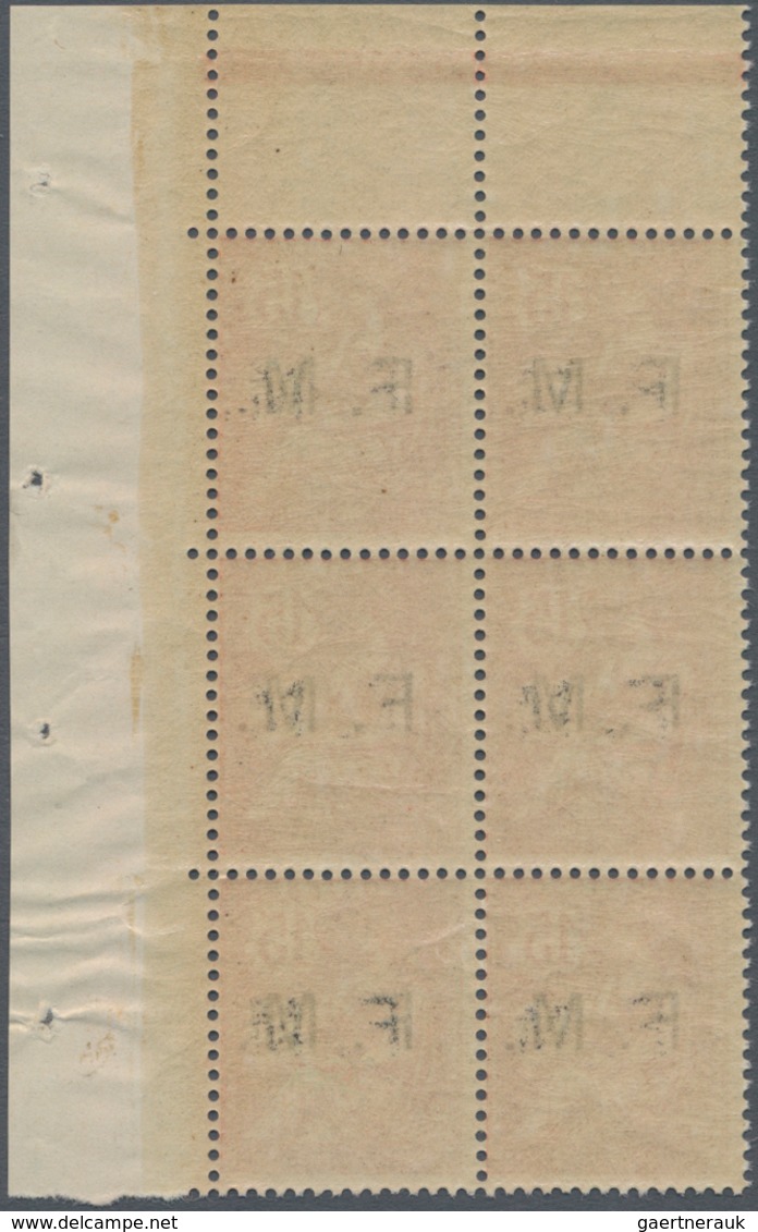 Frankreich - Militärpostmarken: 1902, Mouchon II 15c. Red Optd. ‚F. M.‘ Block Of Six From Upper Righ - Militaire Zegels