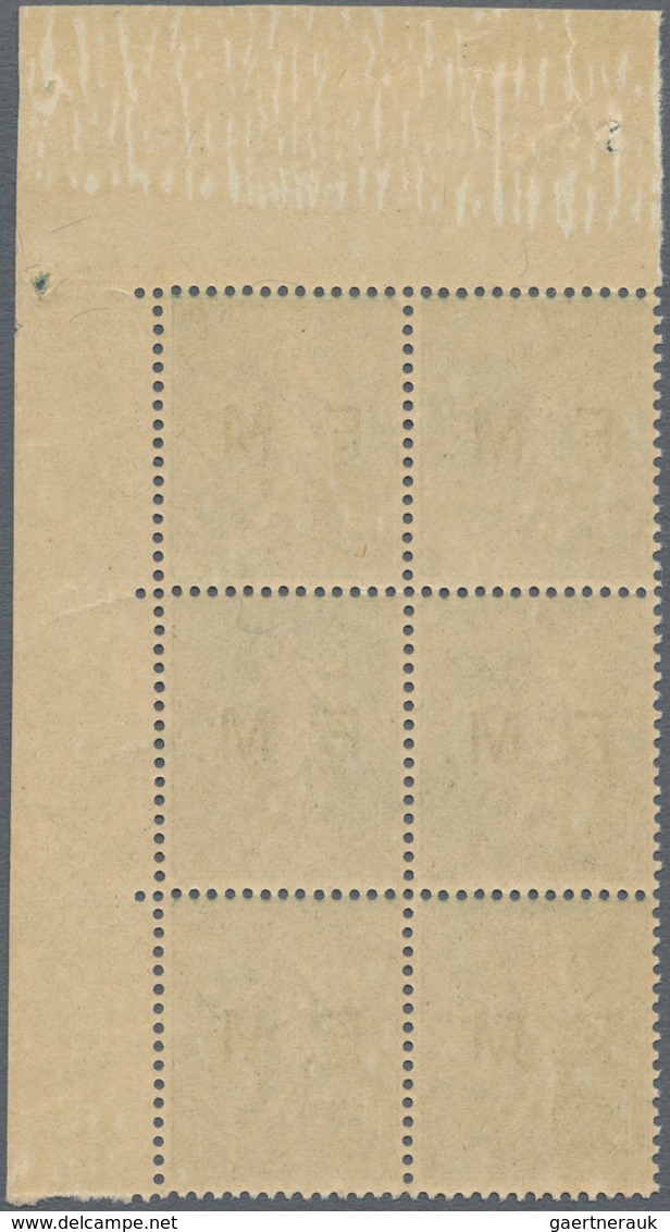 Frankreich - Militärpostmarken: 1904, Semeuse 15c. Grey-green Optd. ‚F. M.‘ Block Of Six From Upper - Militaire Zegels