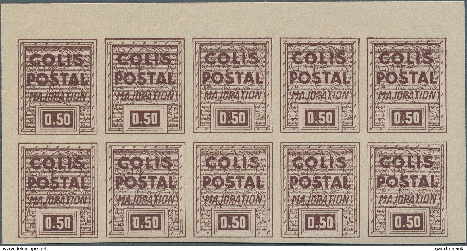 Frankreich - Postpaketmarken: 1941, Supplement Stamps (Majoration), Not Issued, 50c. Brown Imperfora - Other & Unclassified