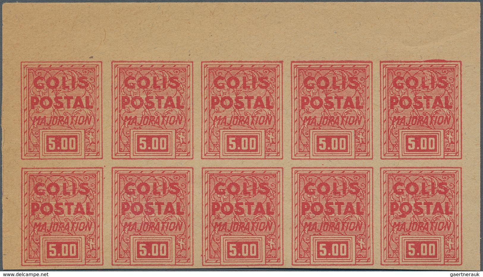 Frankreich - Postpaketmarken: 1941, Supplement Stamps (Majoration), Not Issued, 5fr. Red Imperforate - Other & Unclassified