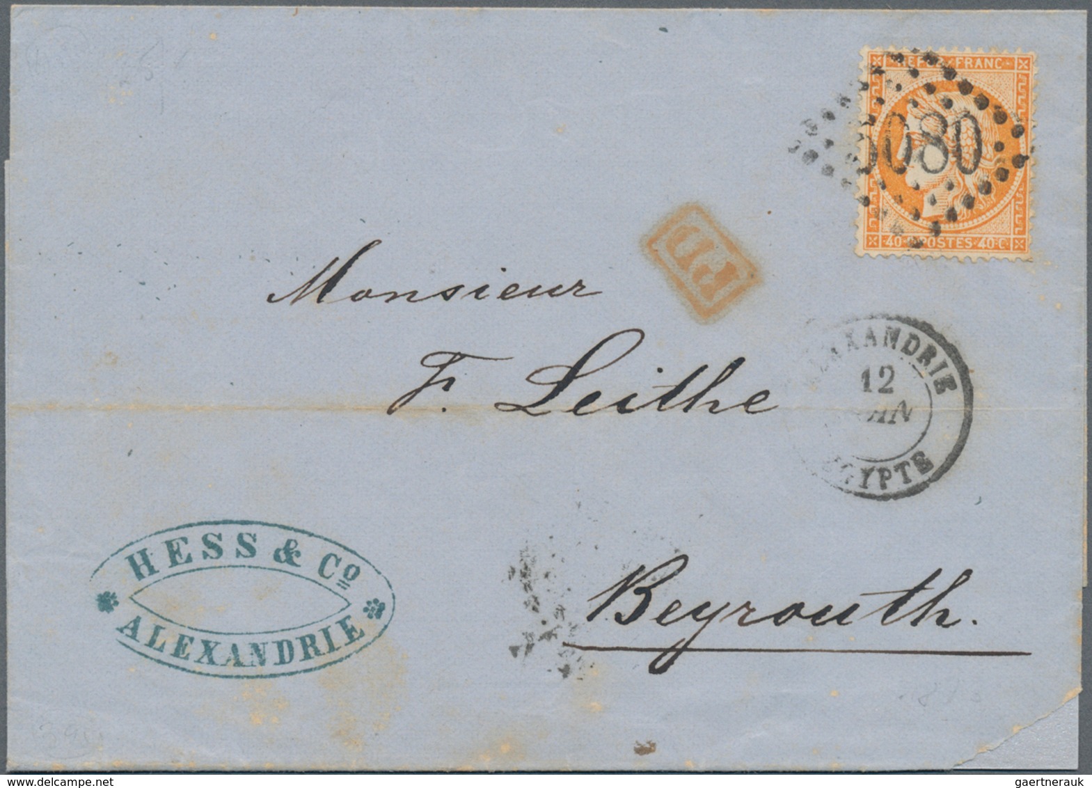 Französische Post In Ägypten - Alexandria: 1871/1875, 80 C Rose-carmine Napoléon Lauré, Tied By Nume - Other & Unclassified