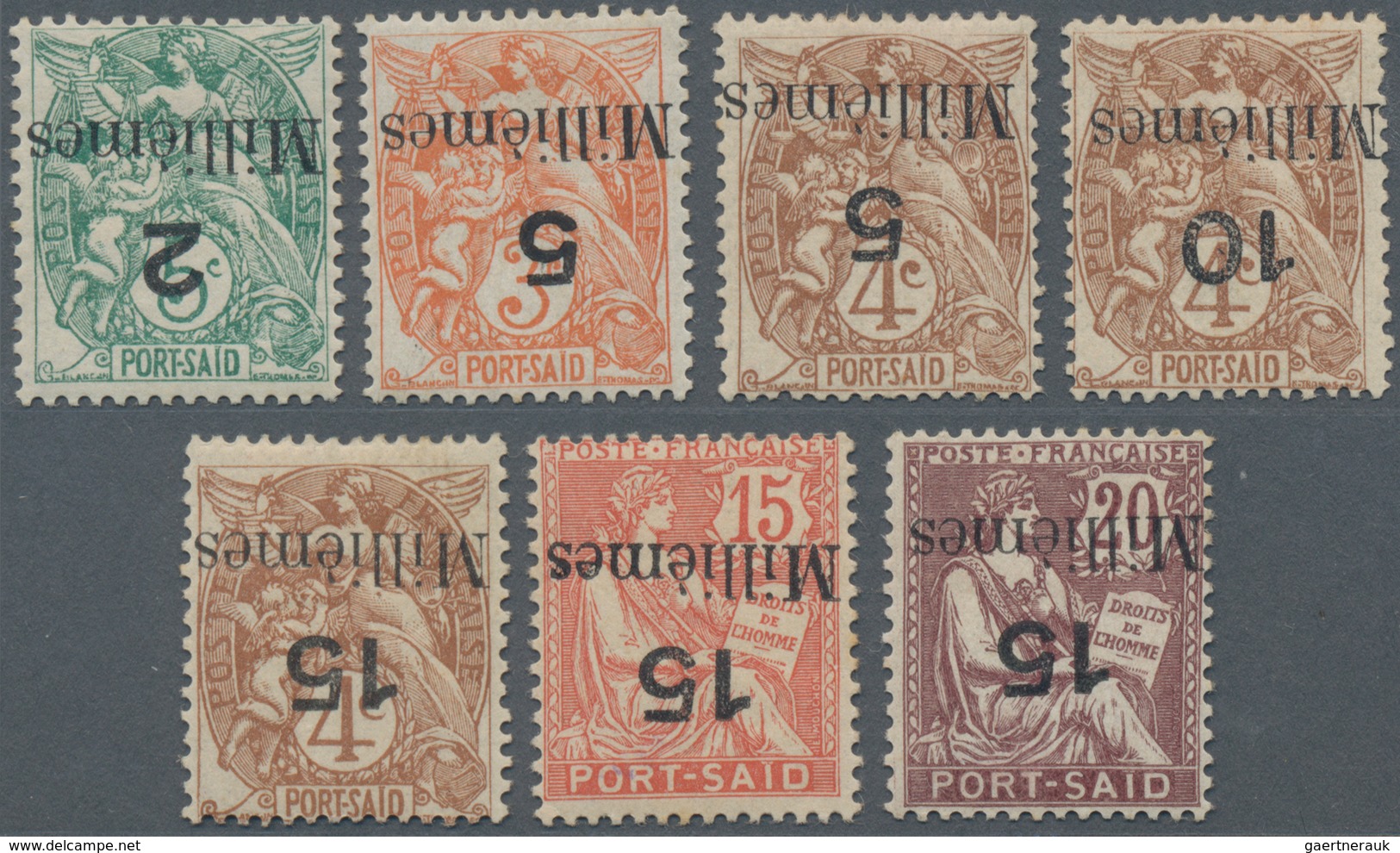 Französische Post In Ägypten - Port Said: 1921, 7 Stamps With Inverted Overprint Mint With Hinge, Si - Other & Unclassified