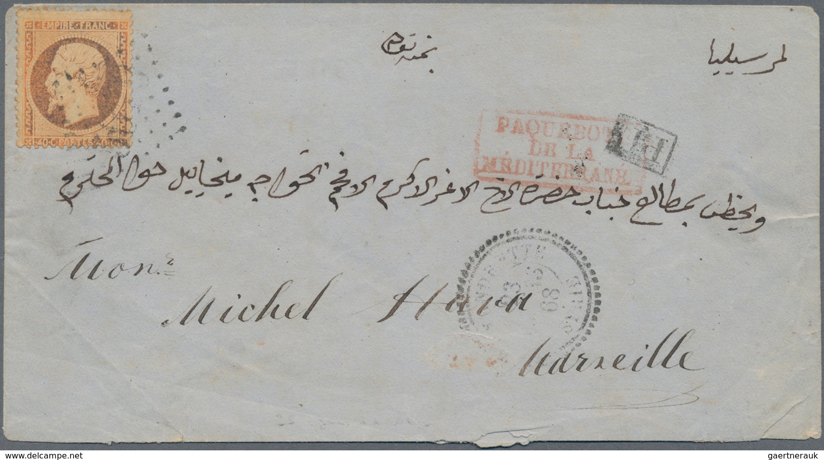 Französische Post In Der Levante: 1868, 40 C Napoleon With "5079" Rhombus Cancel And Besides Red Fra - Sonstige & Ohne Zuordnung