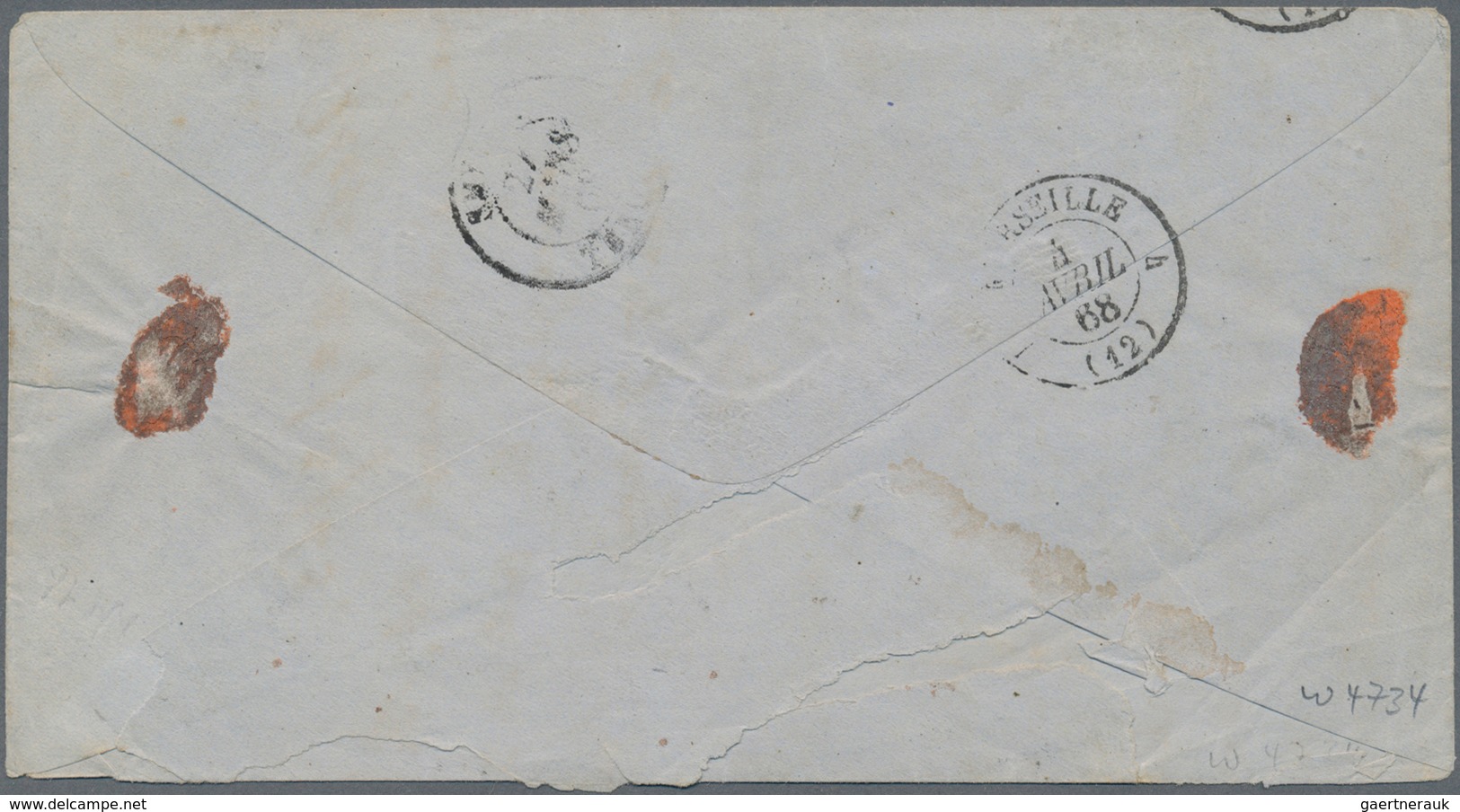Französische Post In Der Levante: 1868, 40 C Napoleon With "5079" Rhombus Cancel And Besides Red Fra - Sonstige & Ohne Zuordnung
