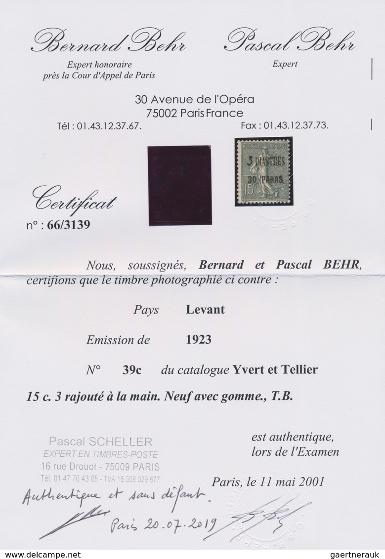 Französische Post In Der Levante: 1923, Provisional Handstamp Overprint Of Constantinople „3 PIASTRE - Andere & Zonder Classificatie