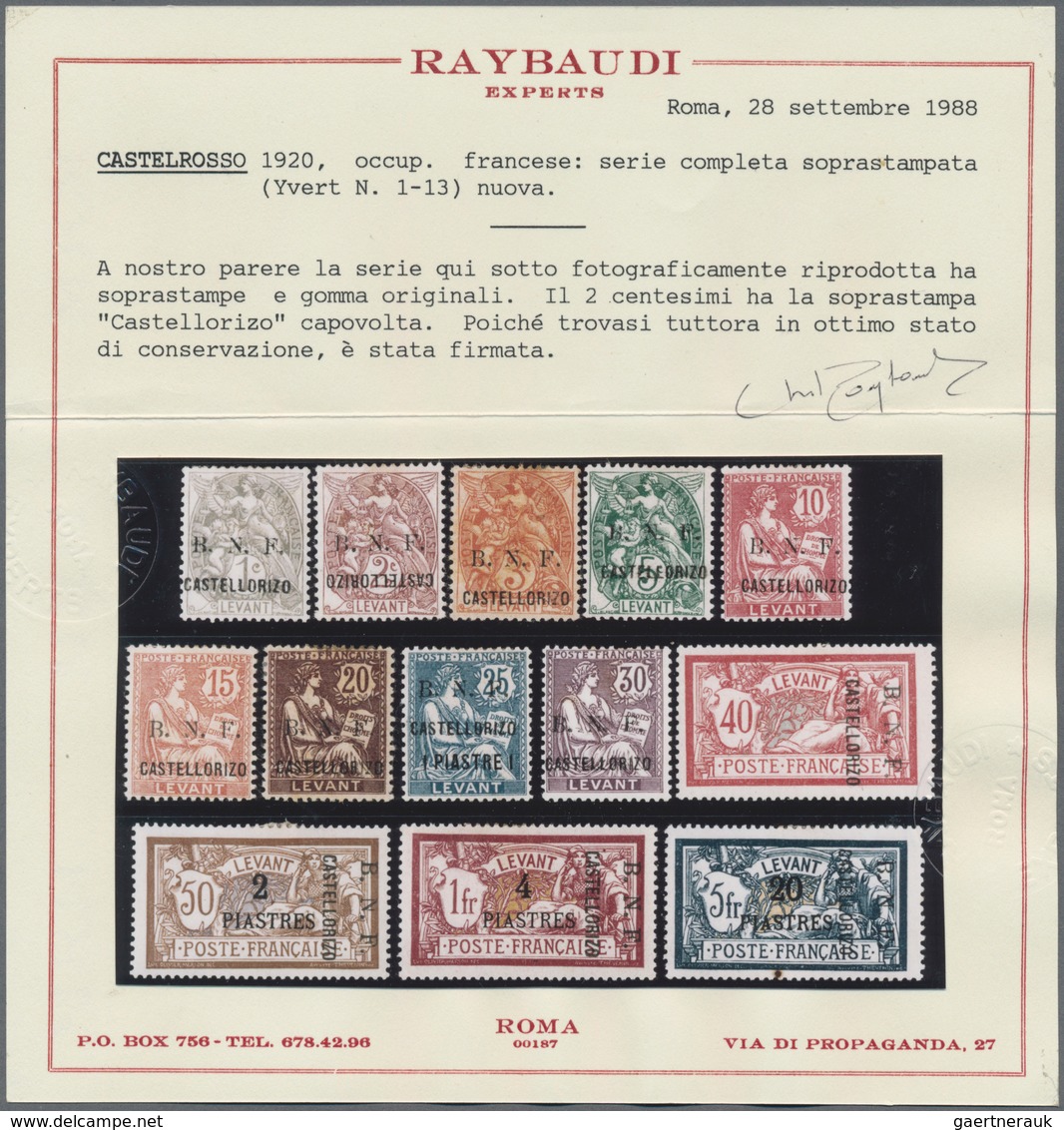 Französische Besetzung I. WK - Castellorizo: 1920, "B.N.F." Overprints, 1c.-20p. On 5fr., Complete S - Sonstige & Ohne Zuordnung